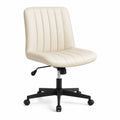 Silla de oficina con tapizado de cuero sintético crema y base metálica