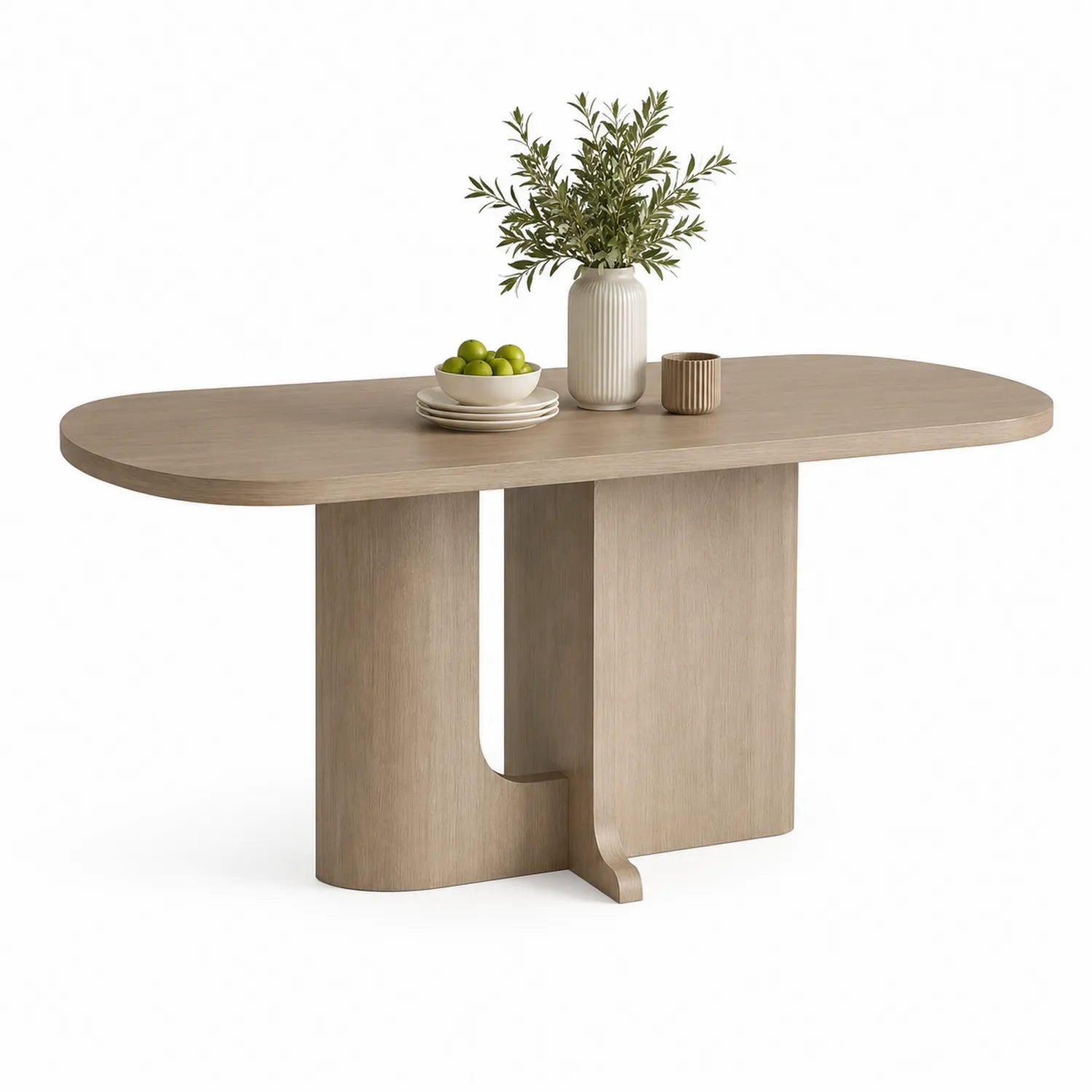 Mesa de comedor ovalada de madera de roble