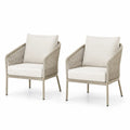 Conjunto de 2 sillones de aluminio y cuerda sintética para exterior con cojines beige