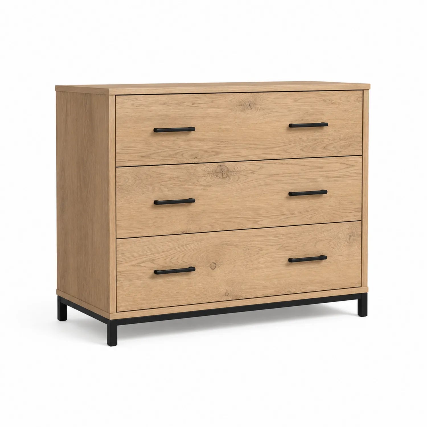 Cómoda de tres cajones de madera de roble, 100x80x40 cm