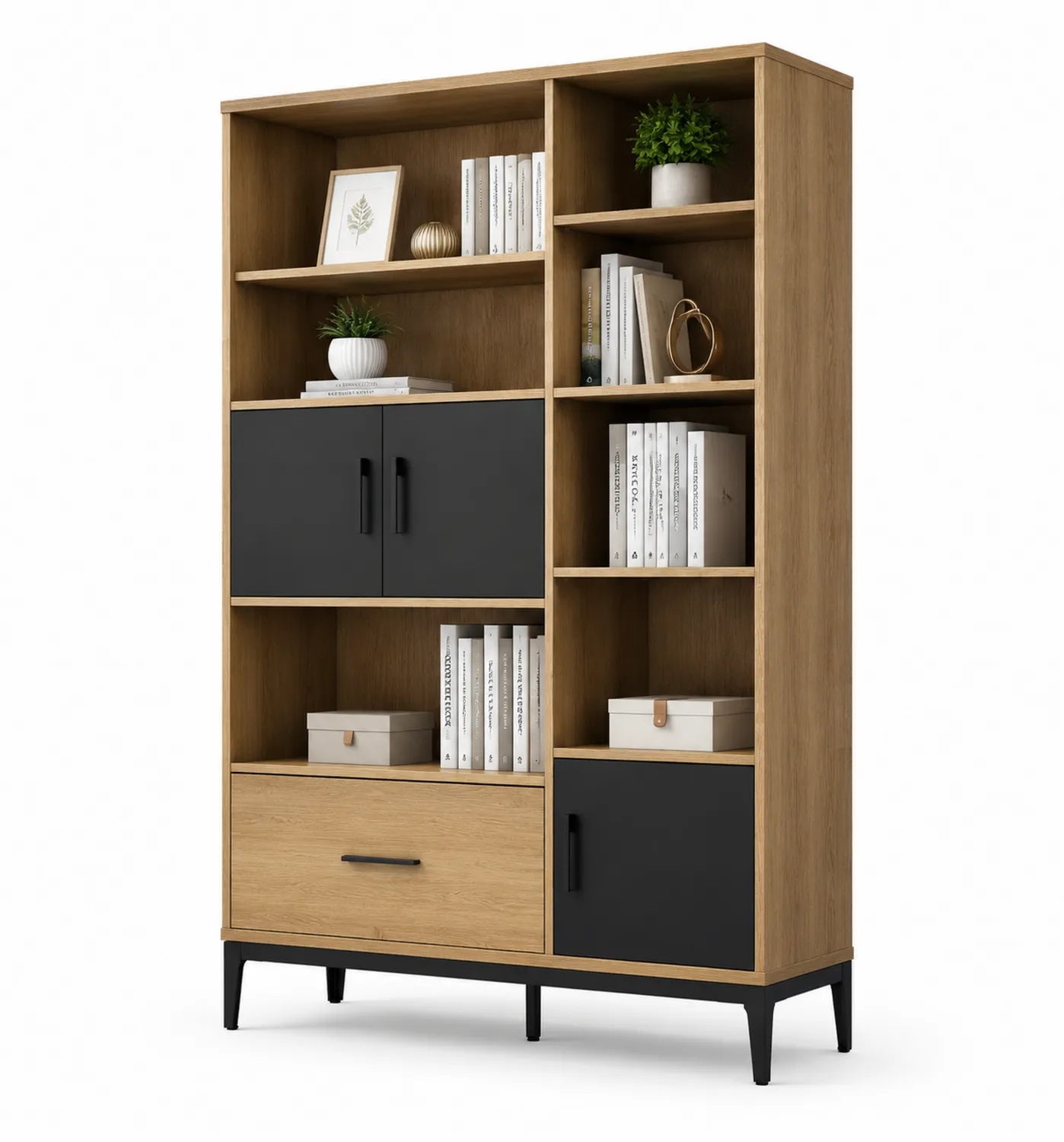 Estantería de MDF Roble y Negro 80x30x180 cm