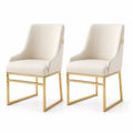 Juego de 2 sillas de cuero sintético beige con estructura de acero dorado