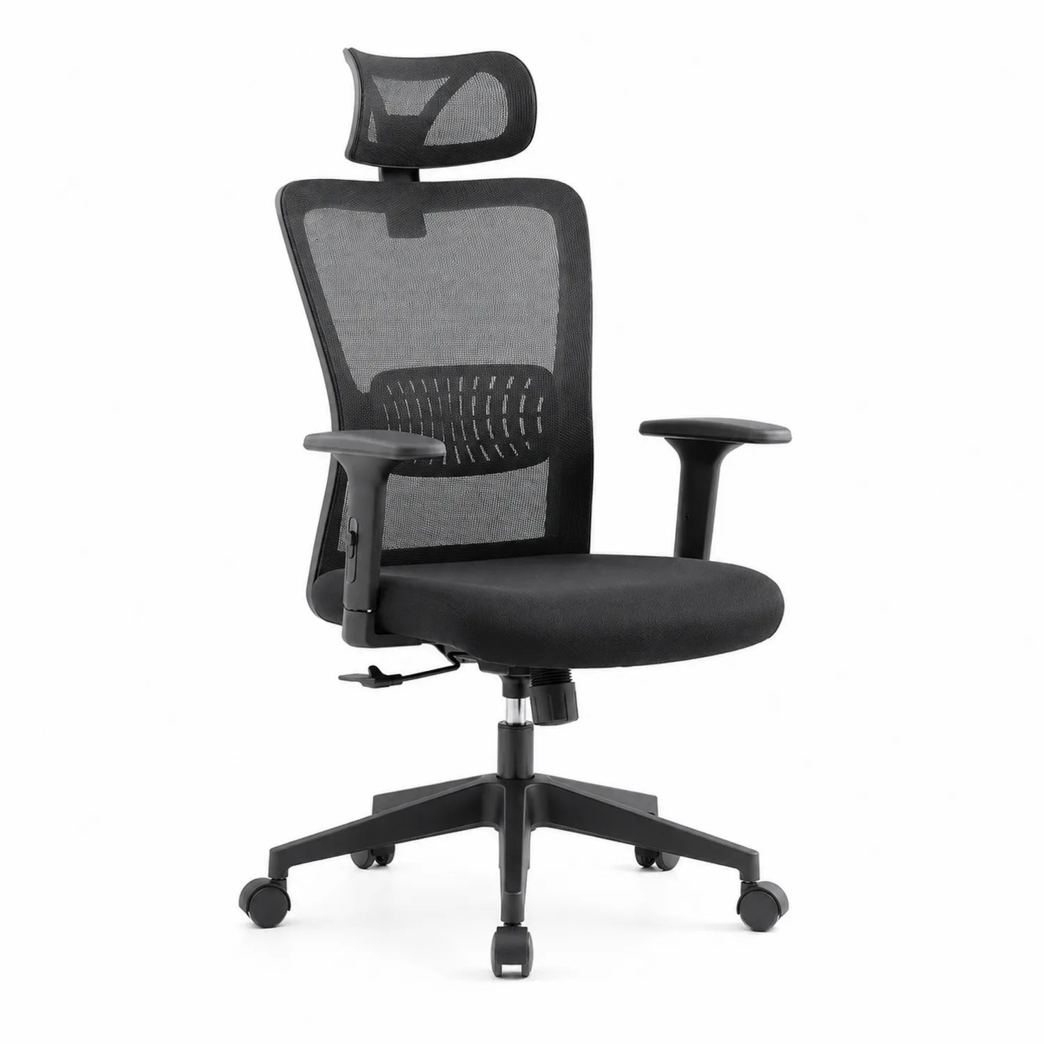 Silla de oficina de malla con respaldo alto y reposacabezas ajustable negra