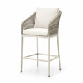 Silla alta de aluminio con respaldo de cuerda y cojín, Beige y Gris