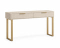 Mesa consola de MDF y metal con dos cajones Beige/Dorado 120x35x80 cm
