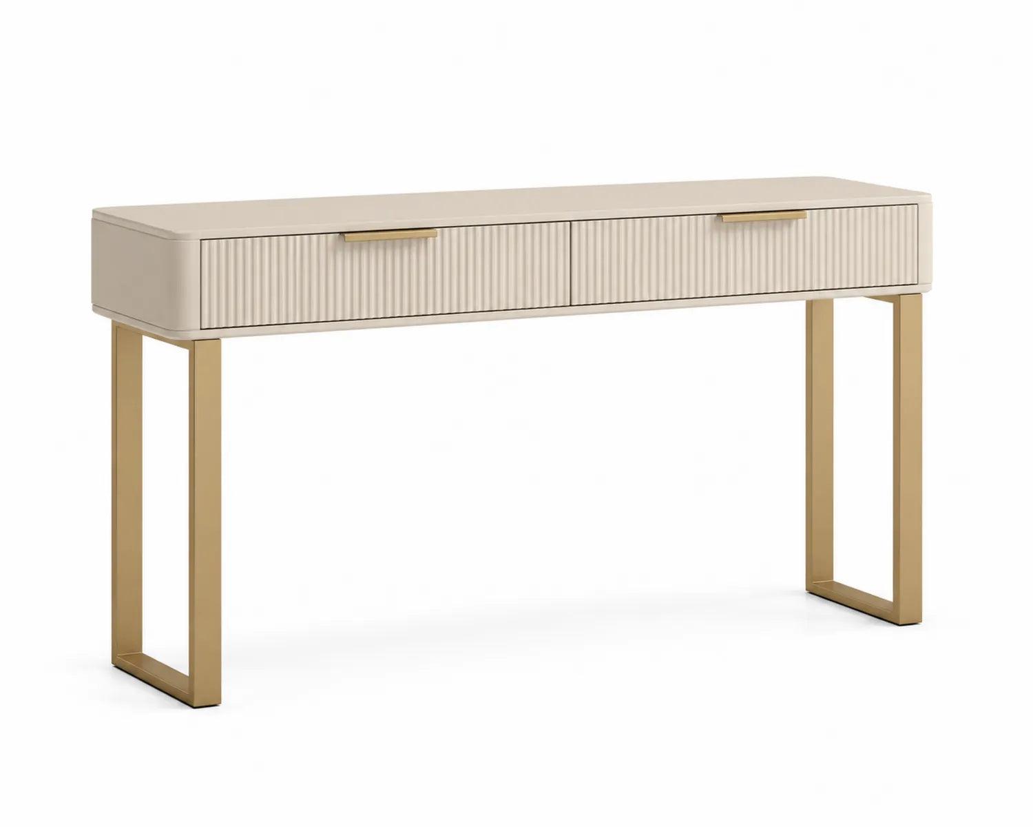 Mesa consola de MDF y metal con dos cajones Beige/Dorado 120x35x80 cm