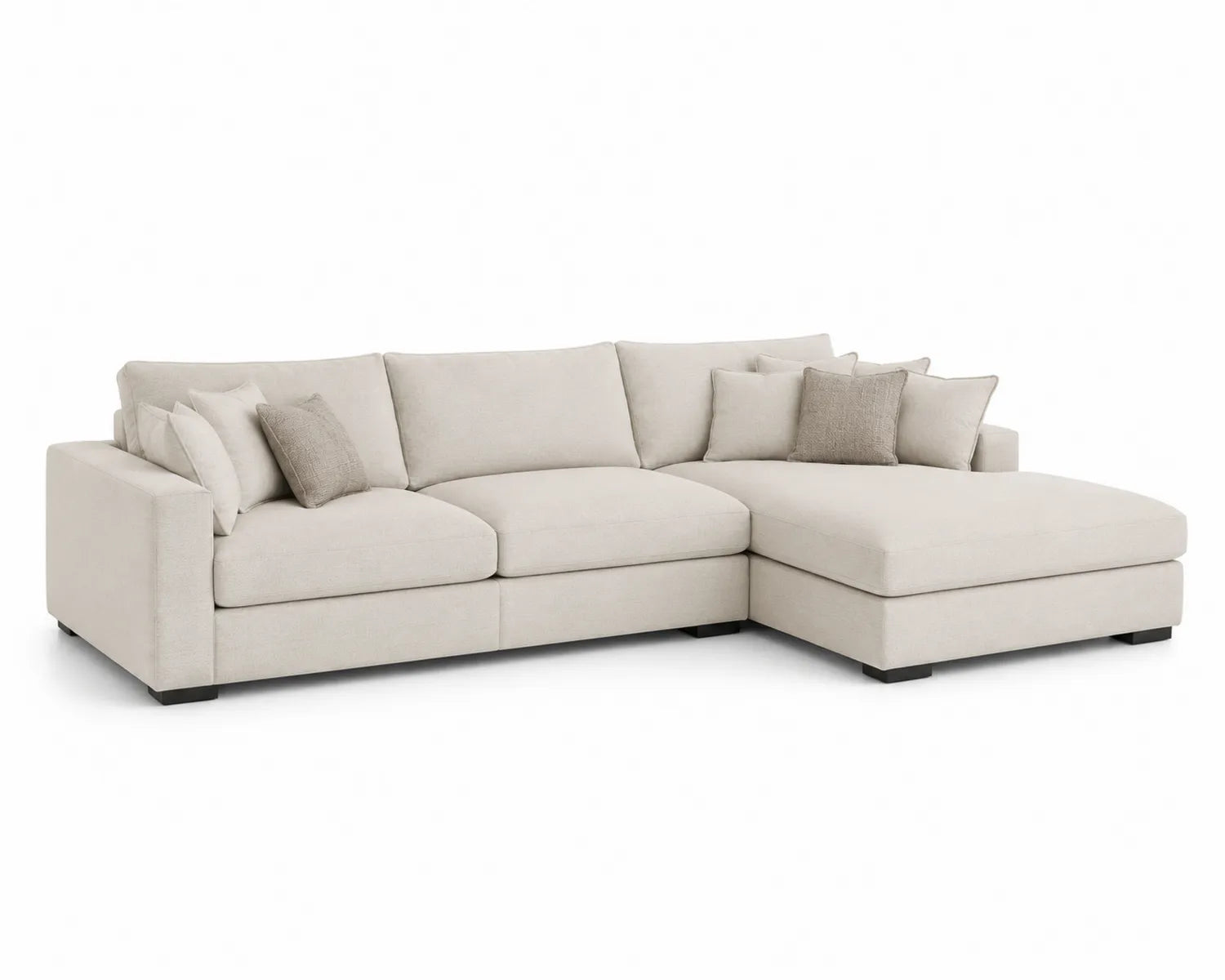 Sofá en L con Chaise Longue de Tela Beige