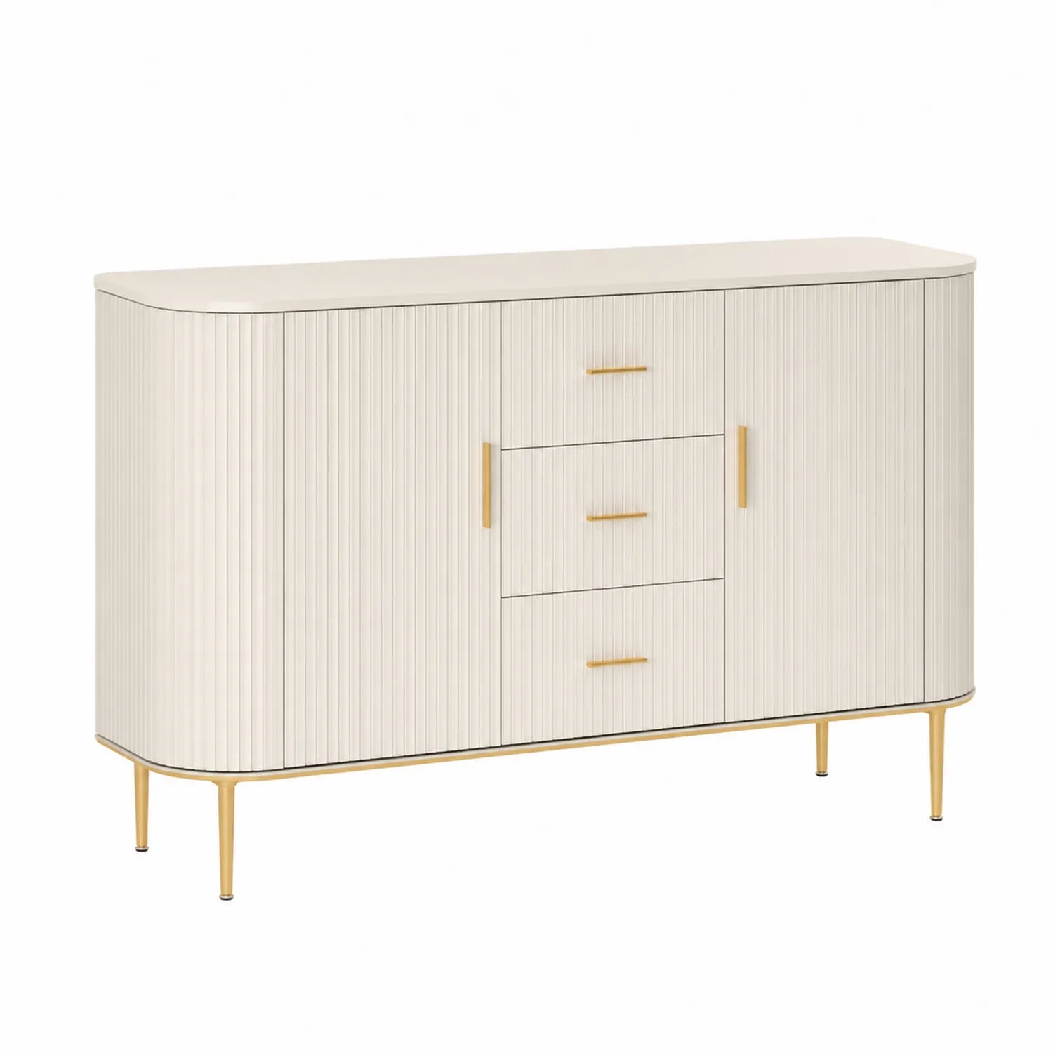 Aparador de Madera MDF y Metal Blanco y Dorado 160x40x80 cm