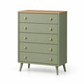 Cómoda de Dormitorio con 5 Cajones de Madera y Roble Verde