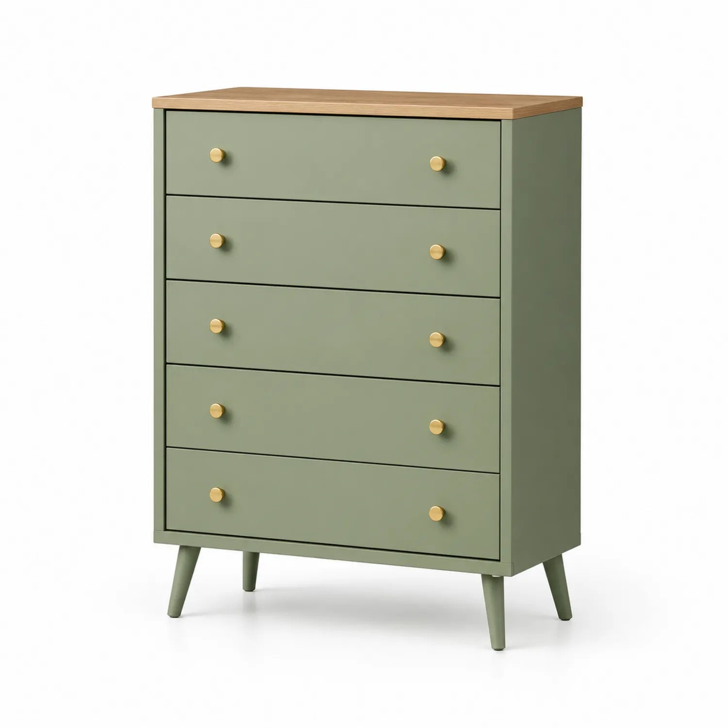 Cómoda de Dormitorio con 5 Cajones de Madera y Roble Verde