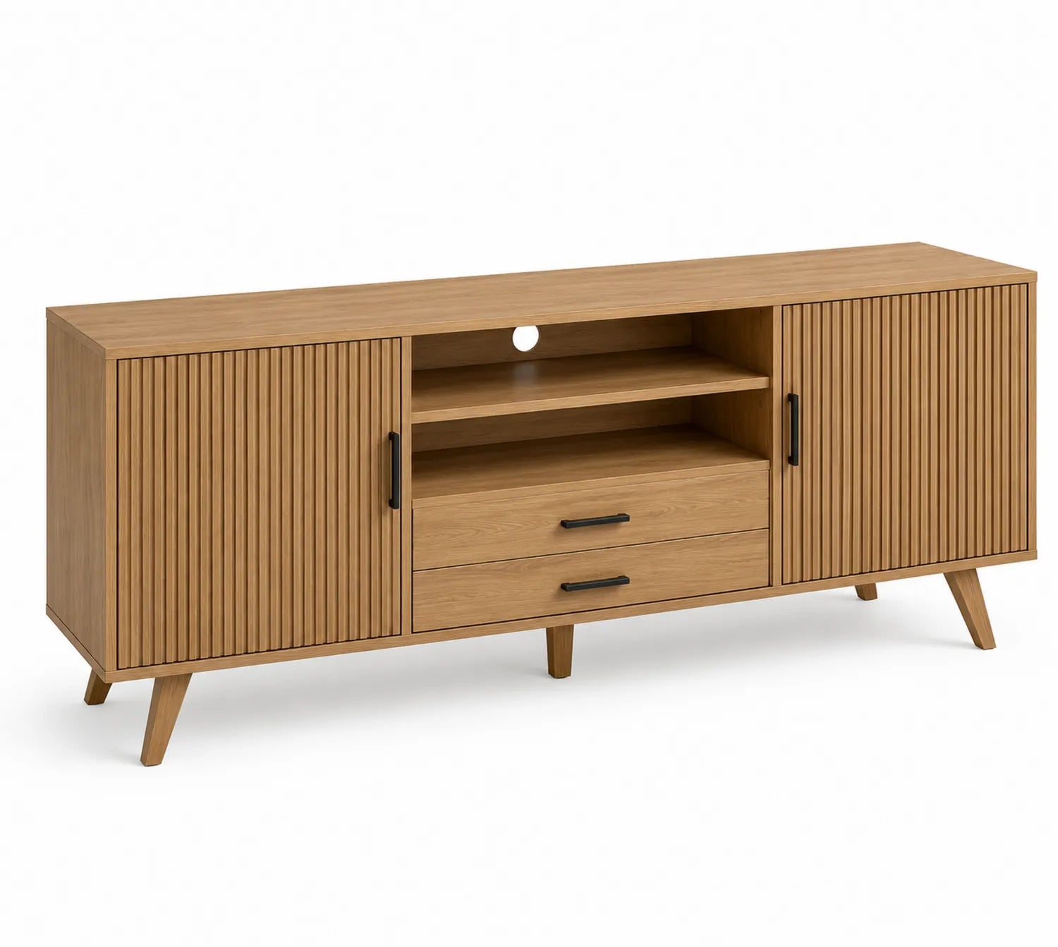 Mueble de TV de MDF con Acabado de Roble y Puertas