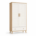Armario de Madera y MDF con Puertas Batientes Blanco y Madera Clara