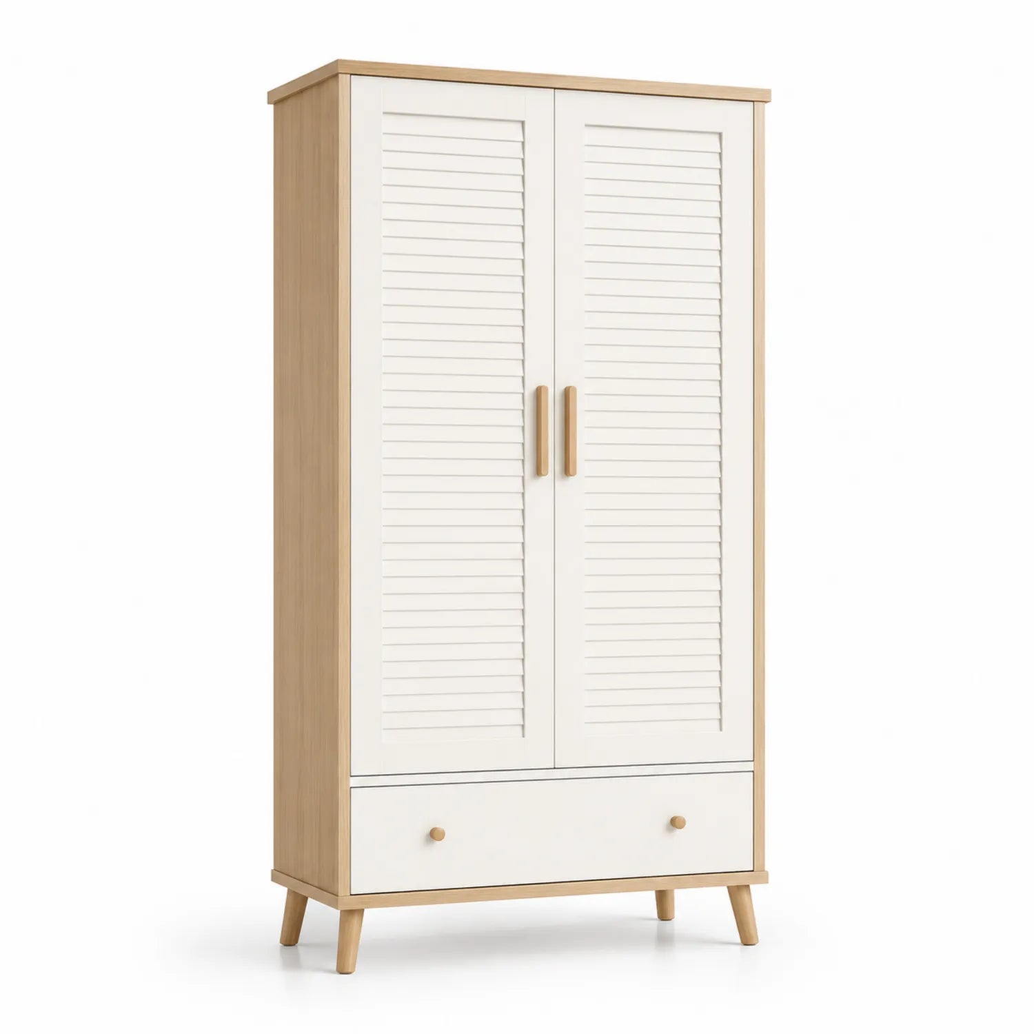 Armario de Madera y MDF con Puertas Batientes Blanco y Madera Clara