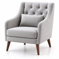 Sillón tapizado gris con patas de madera