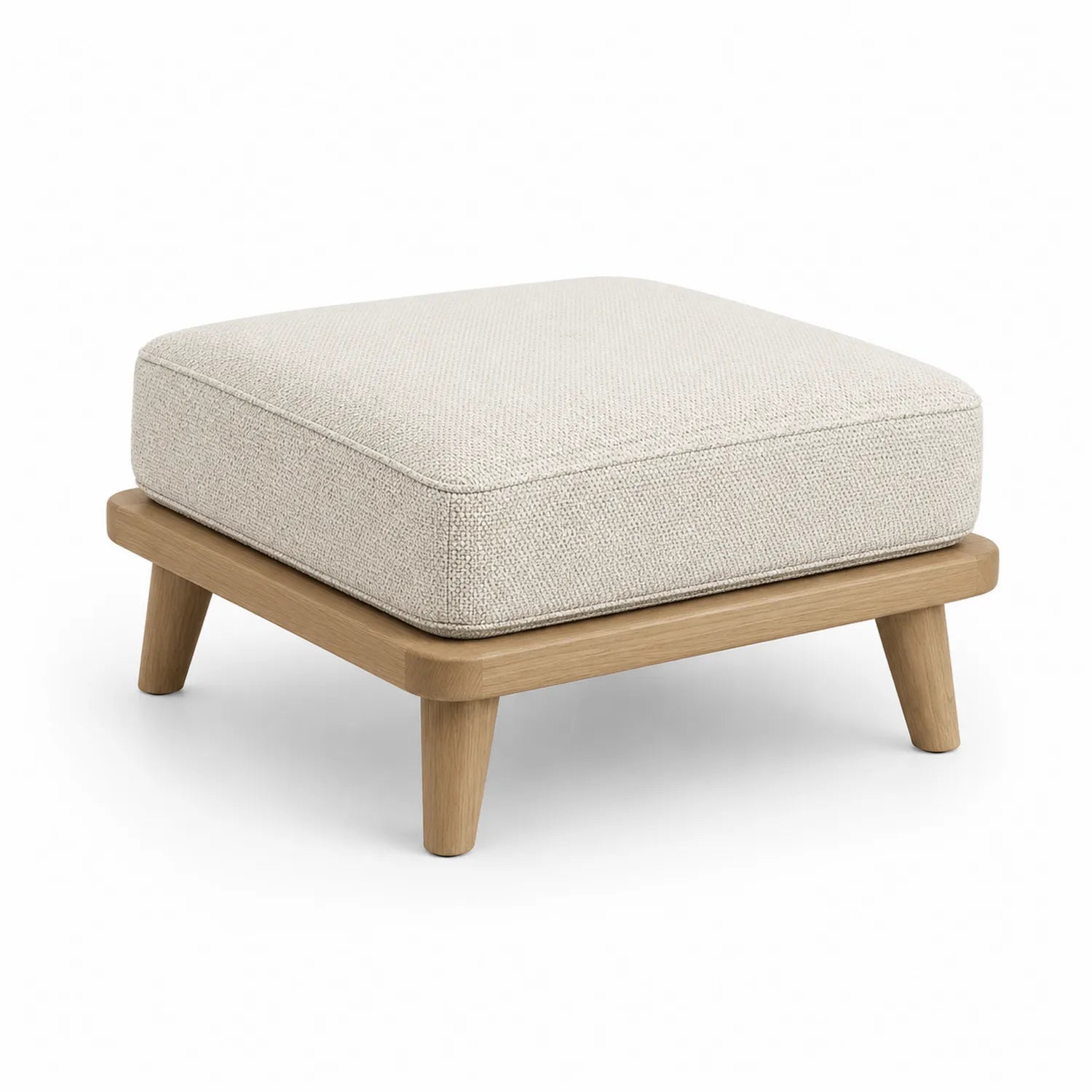 Puf de Madera de Roble y Tela de Poliéster Beige
