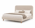 Cama de tela con cabecero redondeado, 200x160 cm, beige
