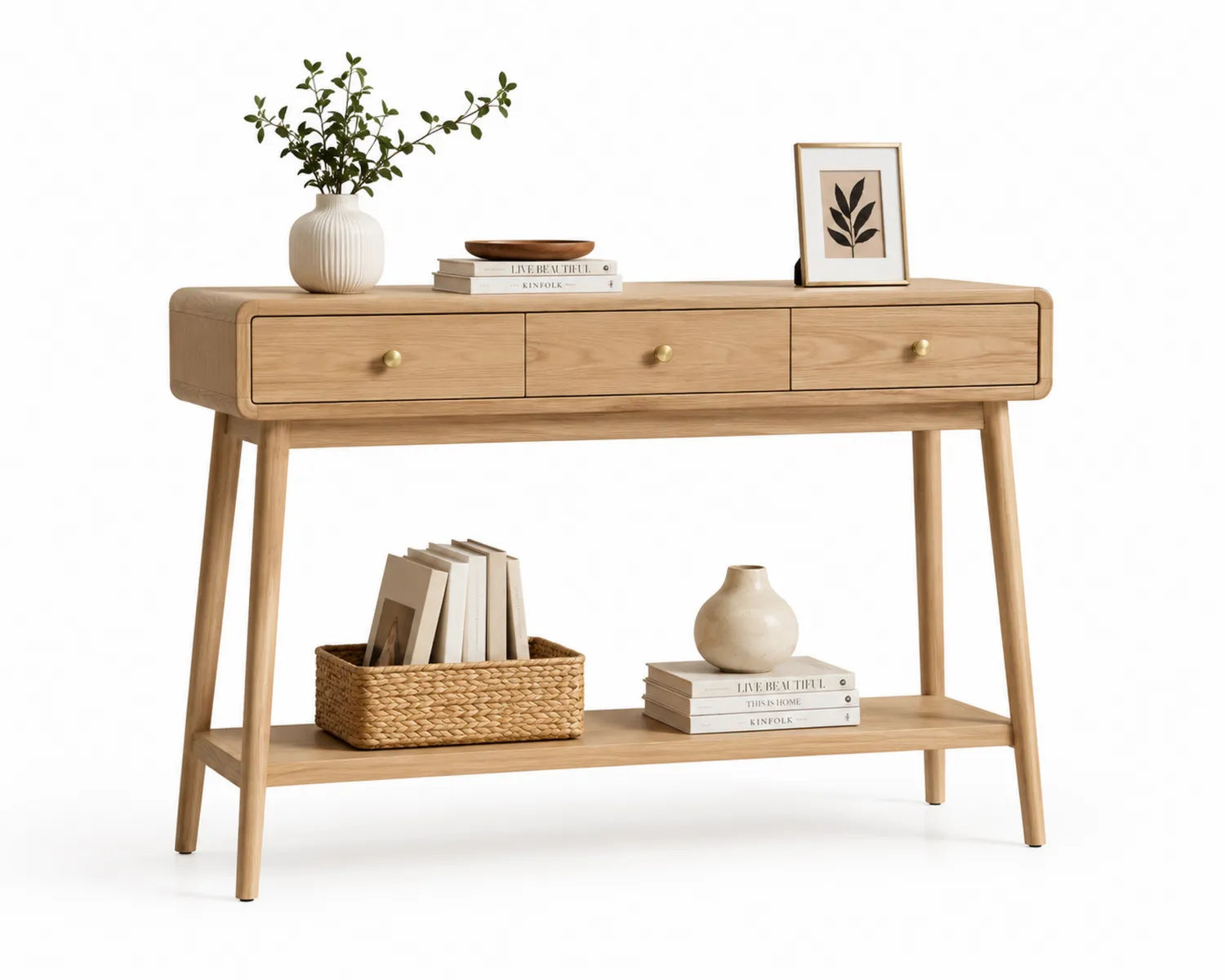 Mesa consola de madera con cajones de roble