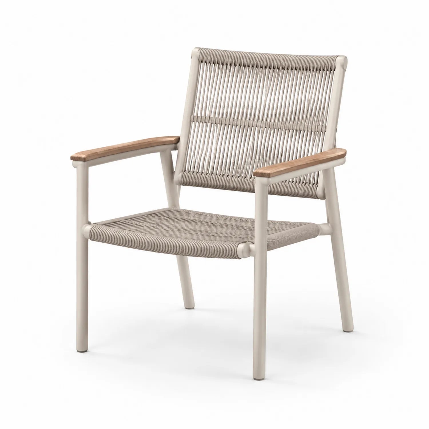 Silla de aluminio y cuerda con reposabrazos de madera, 70x70x80 cm, Beige