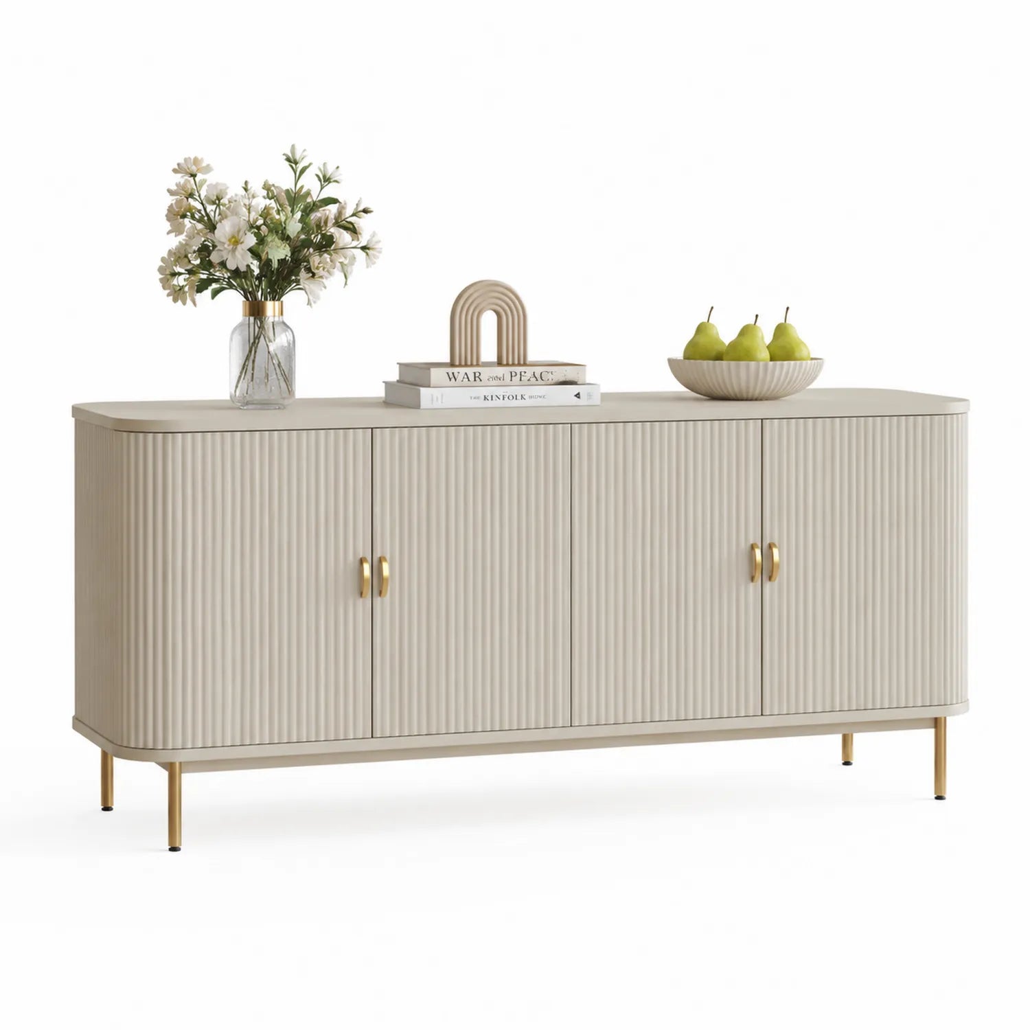 Aparador rectangular de MDF con puertas corrugadas y patas de metal 150 cm