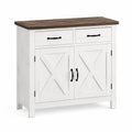 Aparador de MDF con 2 puertas y 2 cajones, Blanco y Madera Oscura, 80x35x90 cm