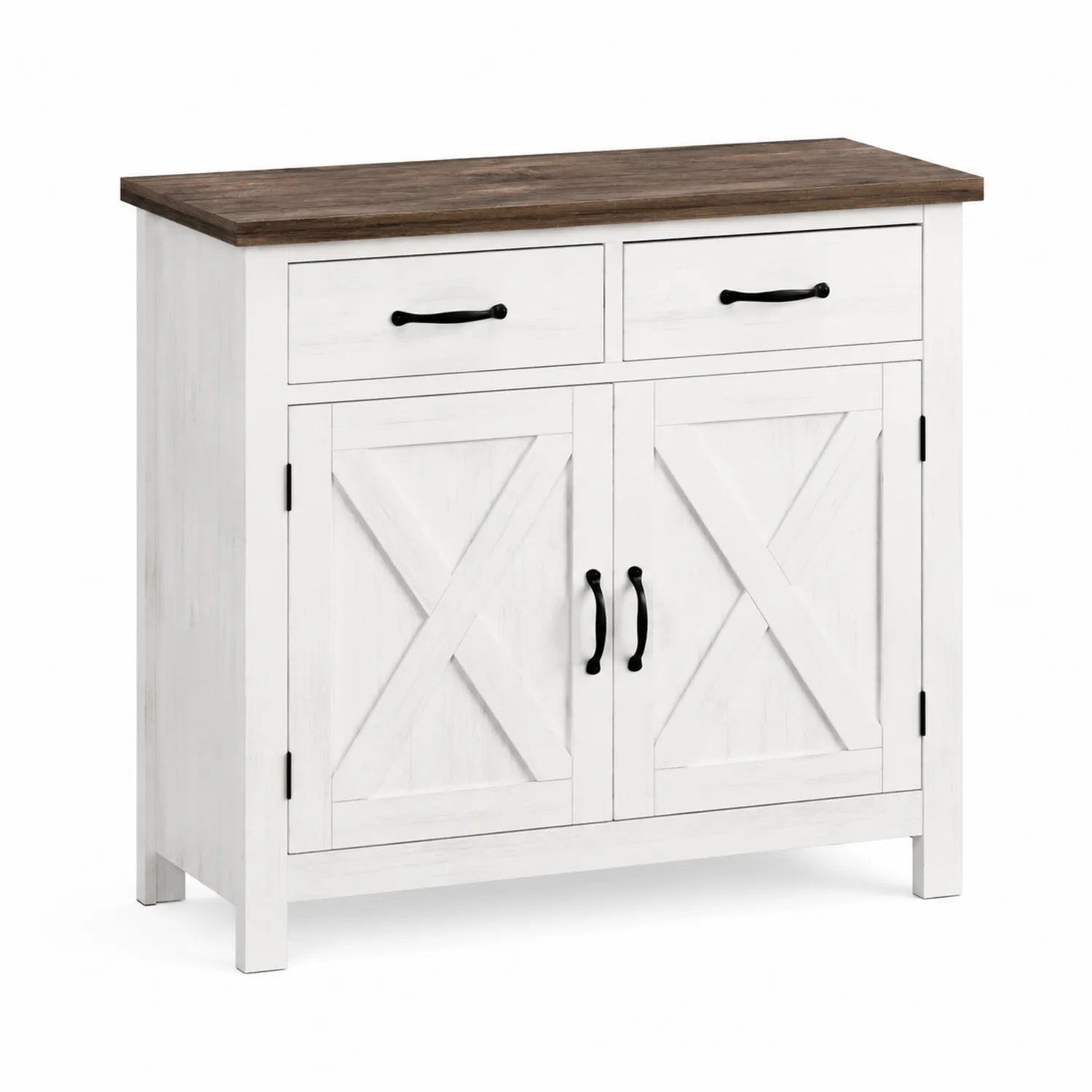 Aparador de MDF con 2 puertas y 2 cajones, Blanco y Madera Oscura, 80x35x90 cm