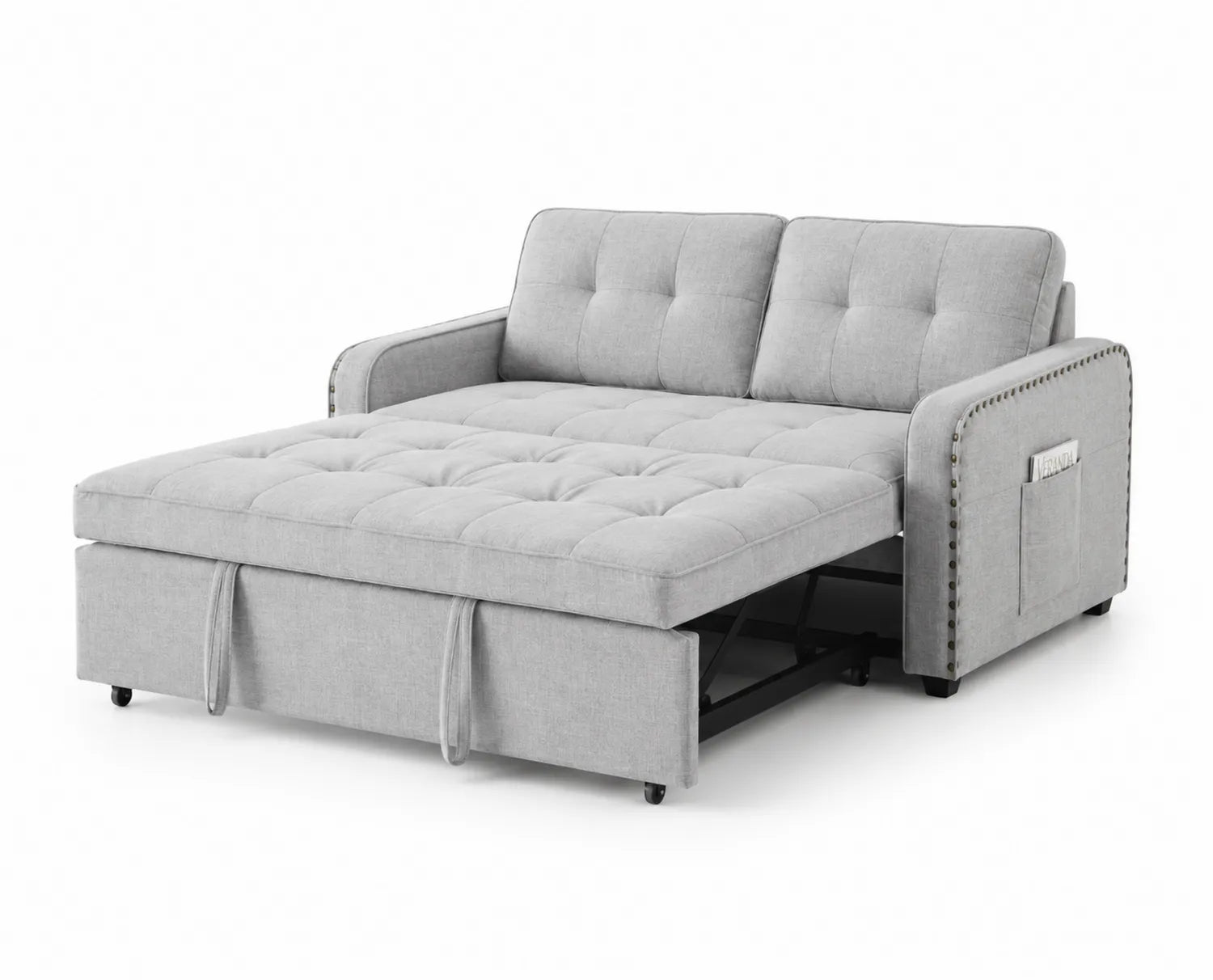 Sofá Cama de Tela Gris Claro