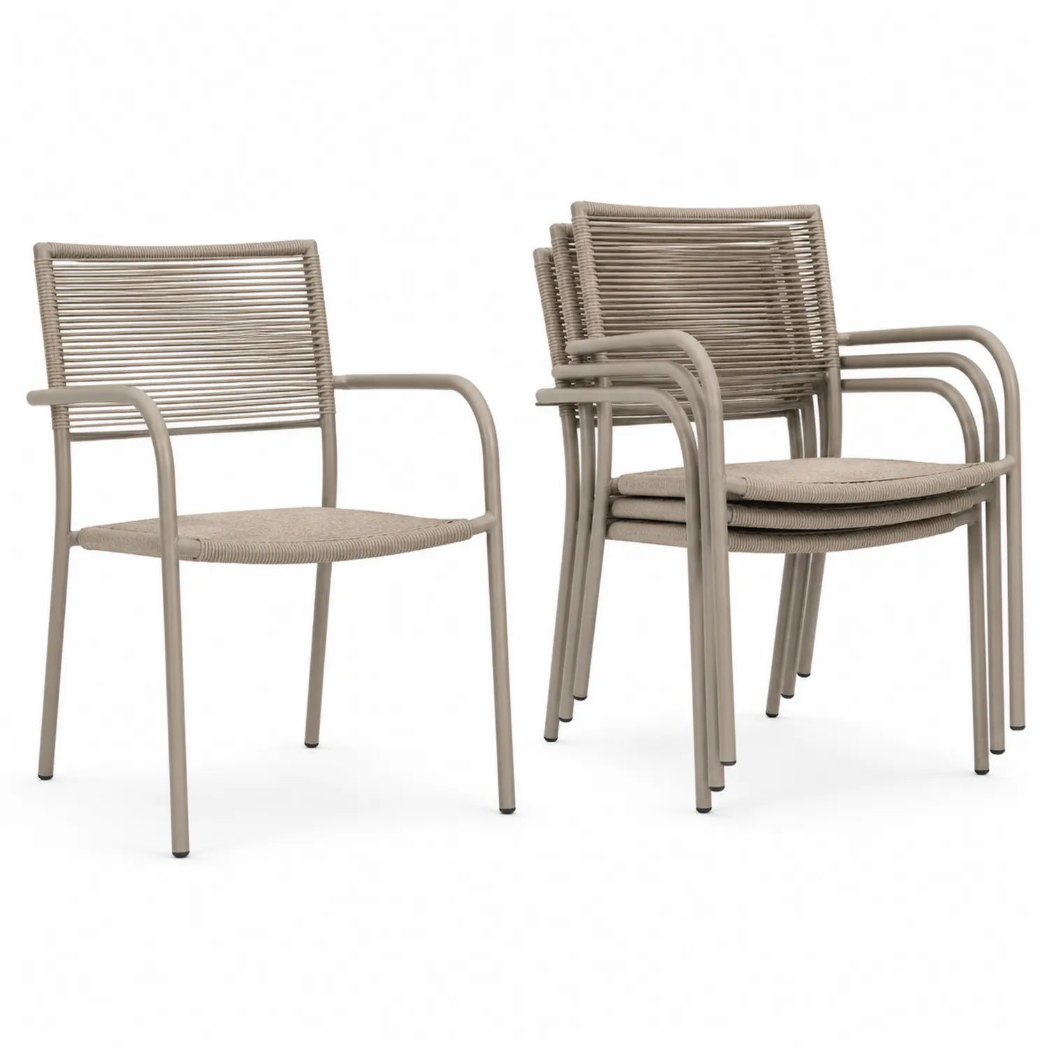 Conjunto de 4 sillas metálicas y cuerda beige