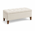 Banco de almacenamiento de lino beige con patas de madera