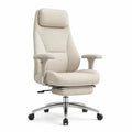 Silla de oficina ergonómica alta con reposacabezas, tela beige, base de metal