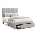 Cama tapizada de poliéster gris con cabecera alta y almacenamiento 200x150 cm