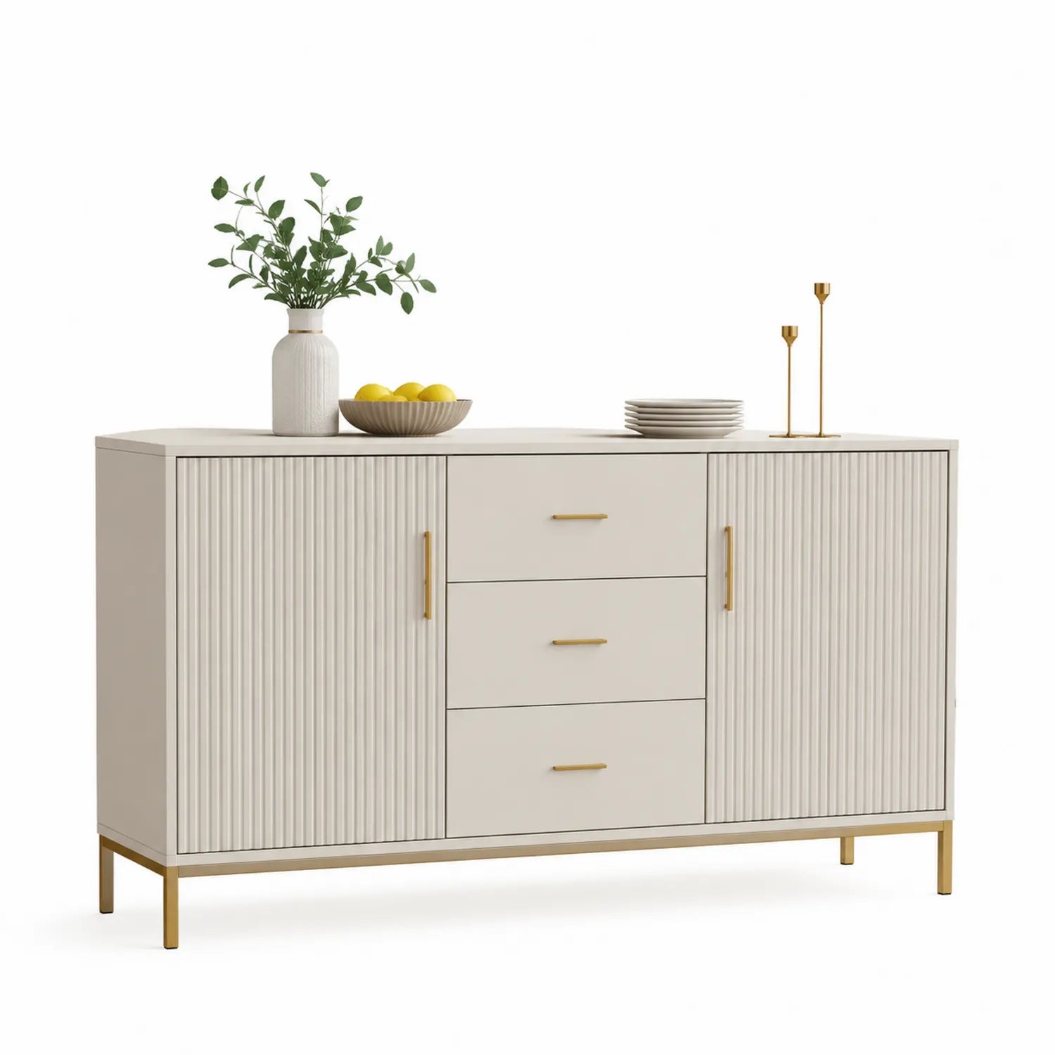 Aparador de Madera y Metal Blanco 150x45x90 cm
