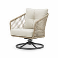 Silla giratoria de exterior con cuerda de poliéster y cojines beige