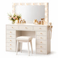 Tocador de Madera con Espejo LED y Taburete, Blanco