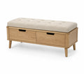 Banco de almacenamiento de madera de roble y poliéster beige