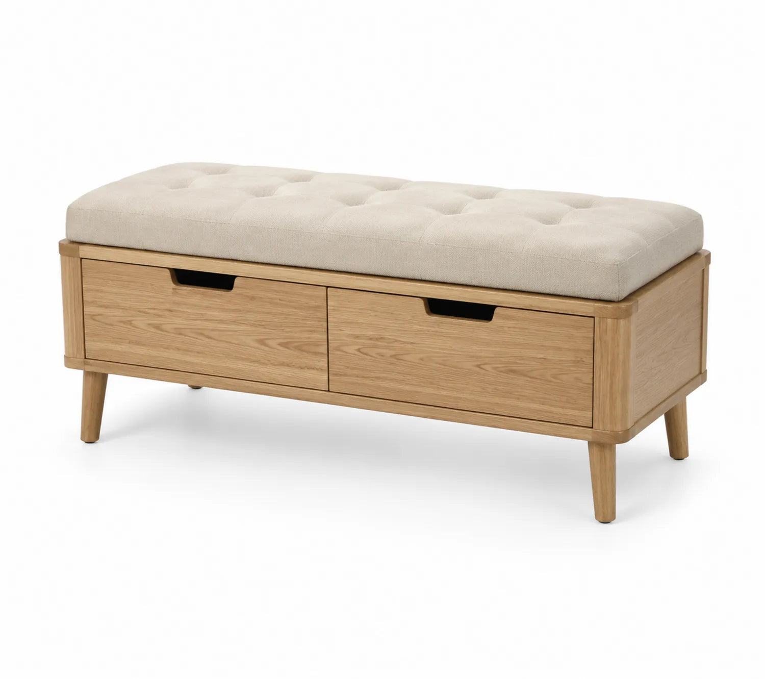 Banco de almacenamiento de madera de roble y poliéster beige