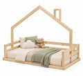 Cama infantil de madera de pino con estructura de casa