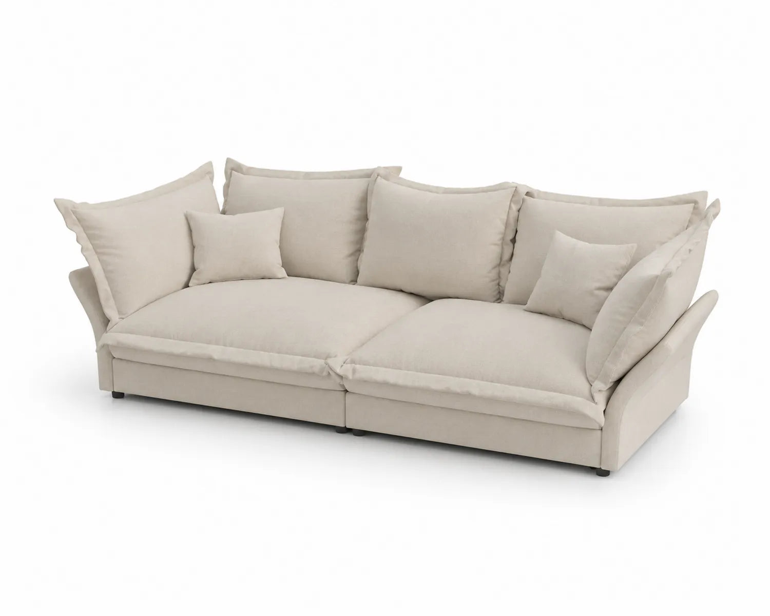 Sofá de Algodón Beige con Cojines 220 cm