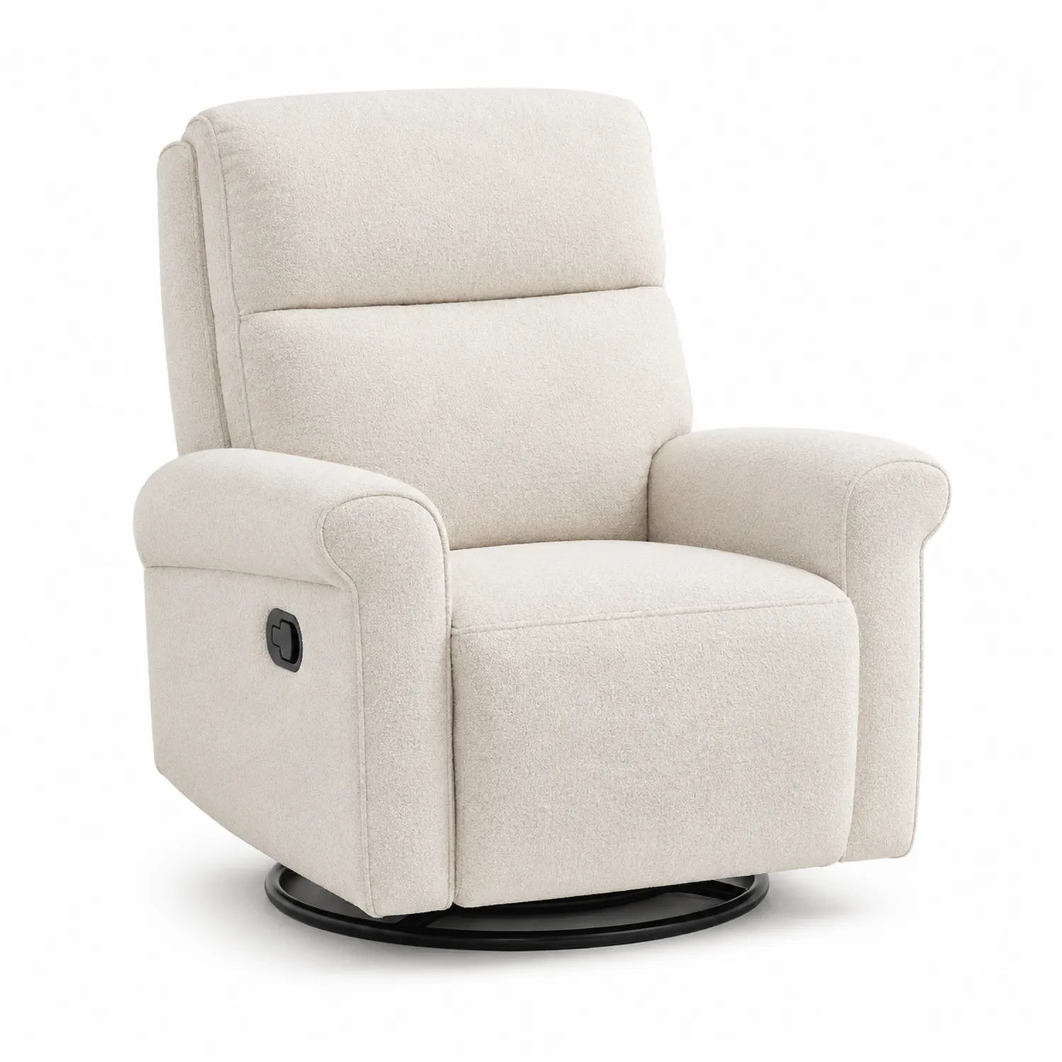 Sillón reclinable giratorio de tela beige con base de metal