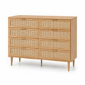 Cómoda de Madera y Ratán con 8 Cajones 120x40x90 cm Natural