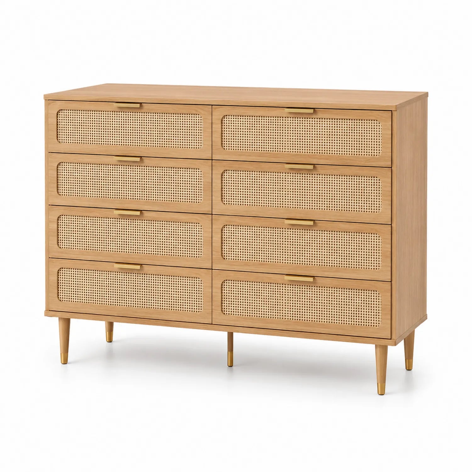 Cómoda de Madera y Ratán con 8 Cajones 120x40x90 cm Natural