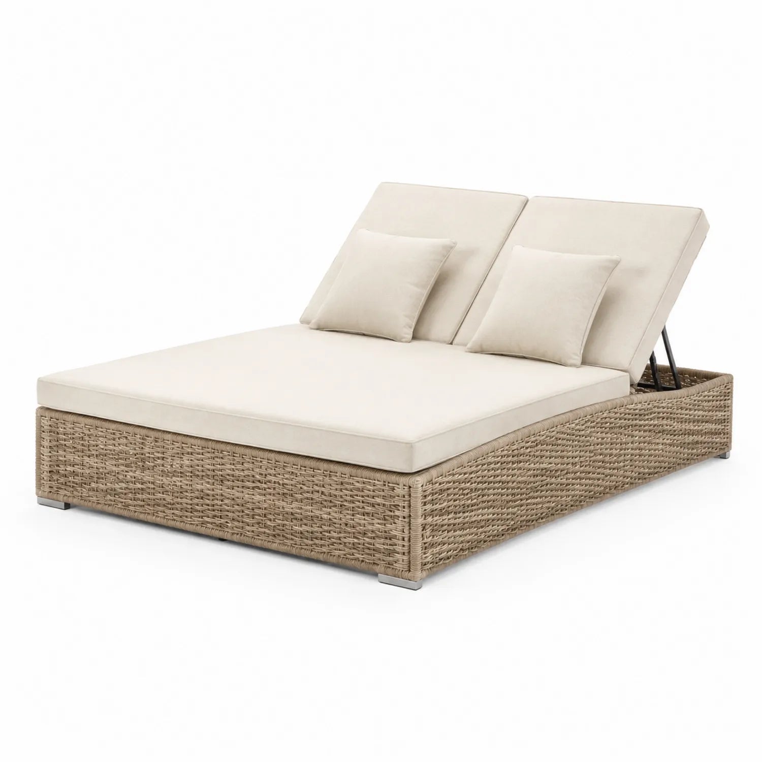 Sofá cama de día doble de ratán sintético con cojines beige