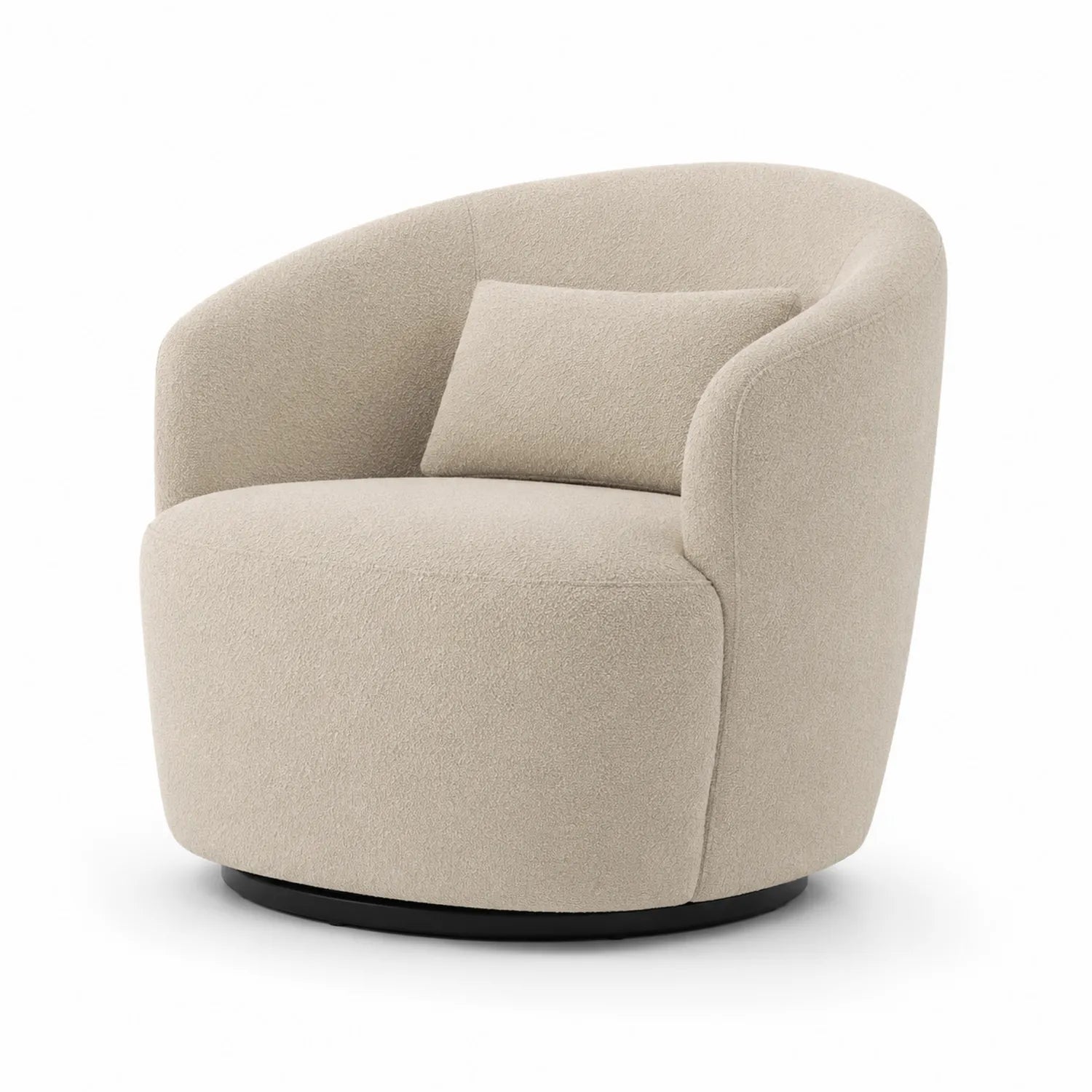 Silla giratoria de bouclé beige con cojín