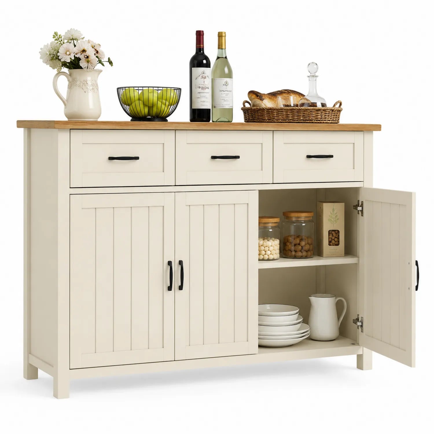 Aparador de Madera con Puertas y Cajones Beige 120x40x85 cm