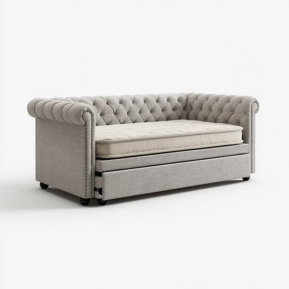 Daybed Linen Upholstered 200x86x75 cm - Light Gray - Classic Style