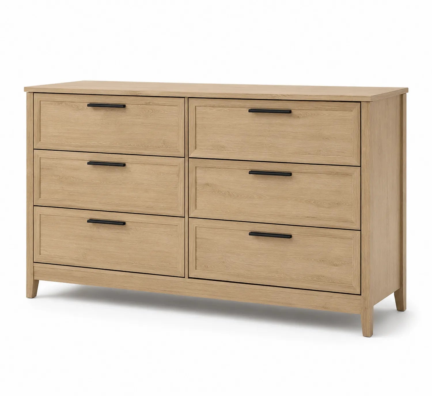 Cómoda de 6 cajones de madera de roble claro