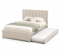 Cama doble con somier extraíble de tela de poliéster beige