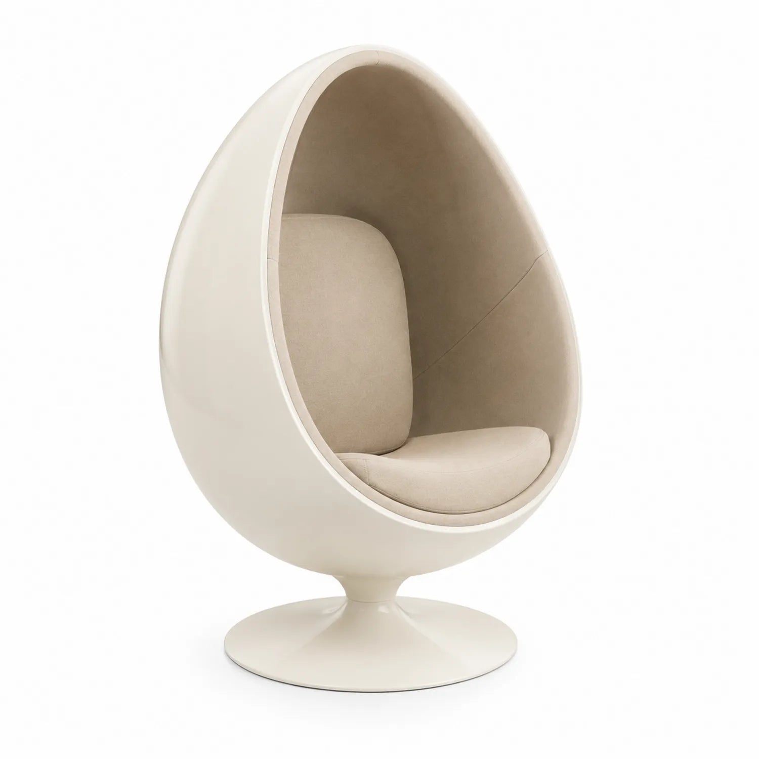 Silla huevo giratoria de fibra de vidrio y poliéster beige