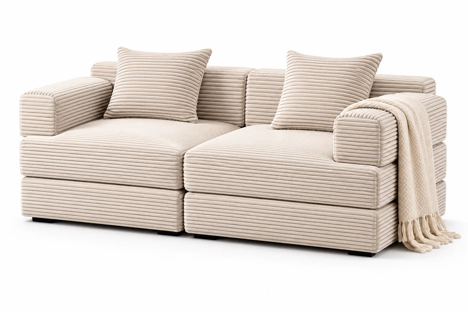 Sofá Modular de Algodón Beige de 2 Piezas