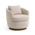 Sillón giratorio de tela beige con base de madera