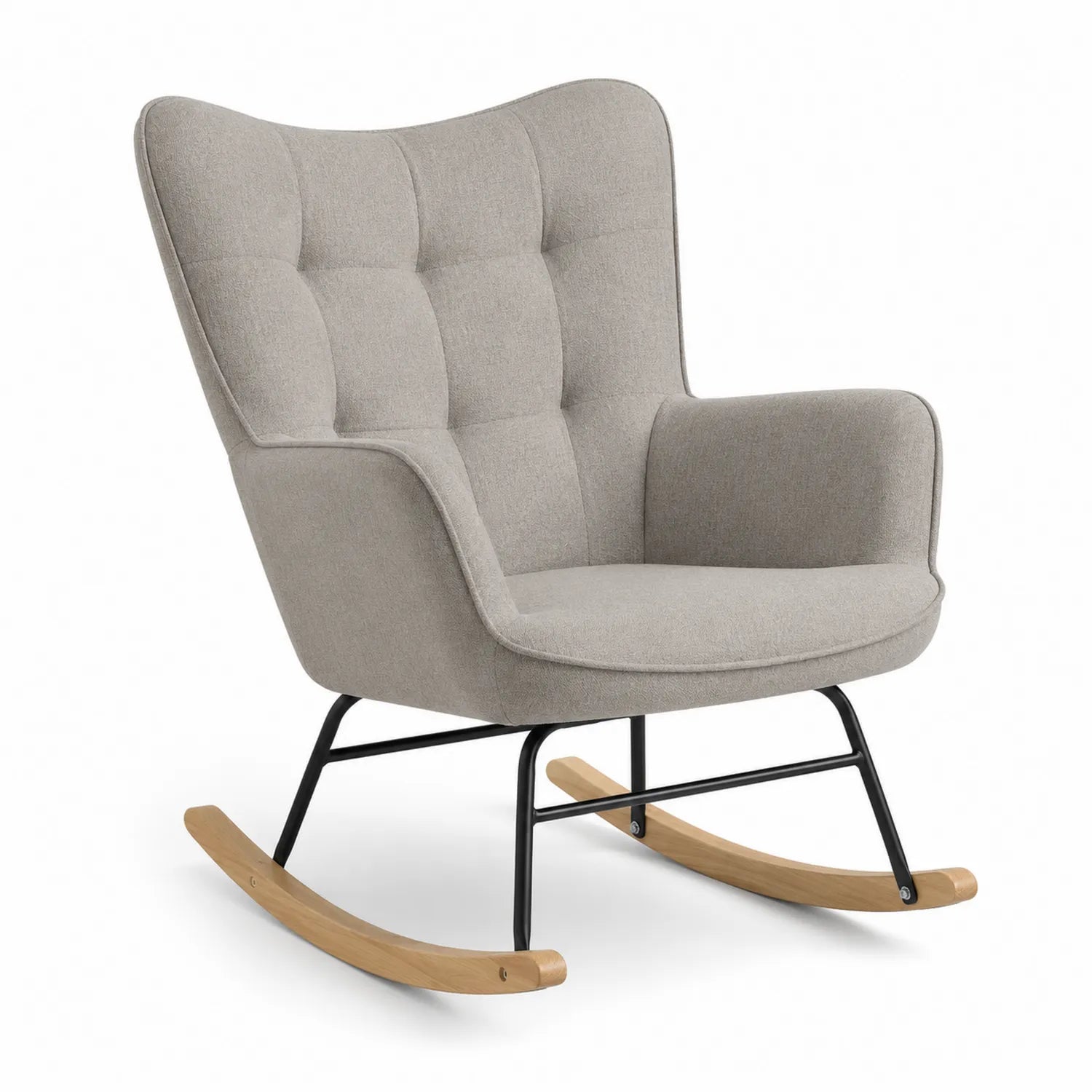 Sillón mecedor de poliéster con estructura metálica y patas de haya 85x70x100 cm